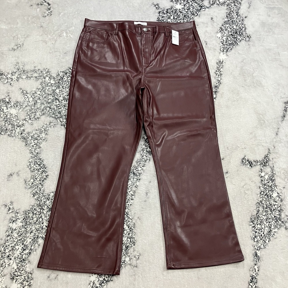 NWT Loft Faux Leather Flare Pants Womens Size 18 Burgundy High Rise Vegan